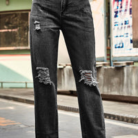 Distresssed Buttoned Loose Fit Jeans