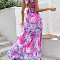 Printed Open Back Slit Sleeveless Dress