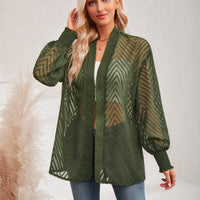 Lantern Sleeve Open Front Sheer Cardigan