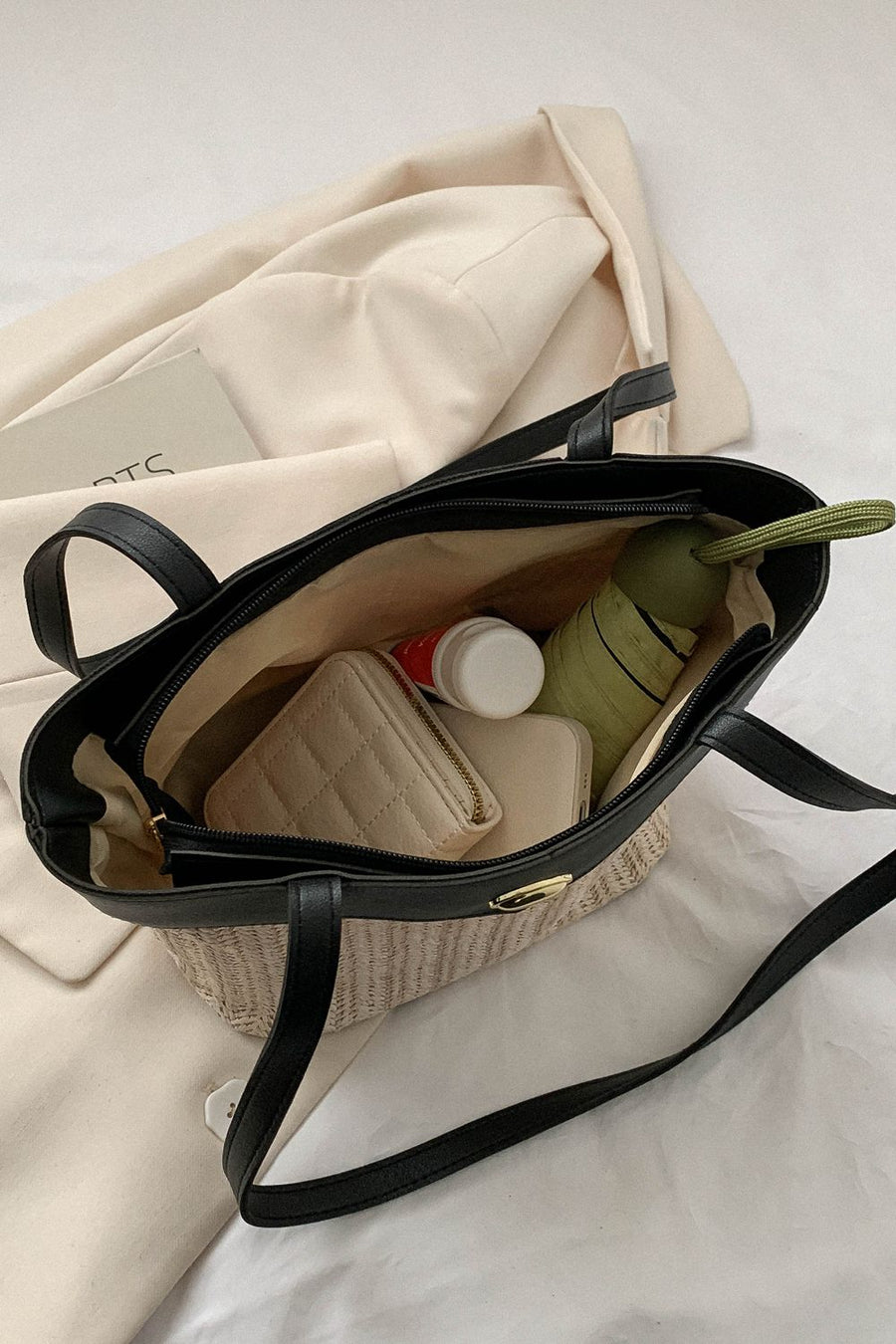 Two-Tone Straw PU Tote Bag