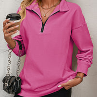 Zip-Up Dropped Shoulder Sweatshirt