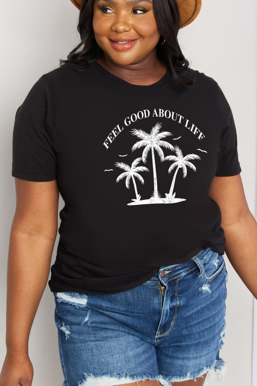 Simply Love Full Size FEEL GOOD ABOUT LIFE Graphic Cotton Tee