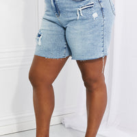 Judy Blue Hallie Mid-Length Denim Patch Shorts