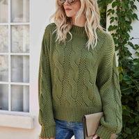 Mixed Knit Crewneck Drop Shoulder Sweater