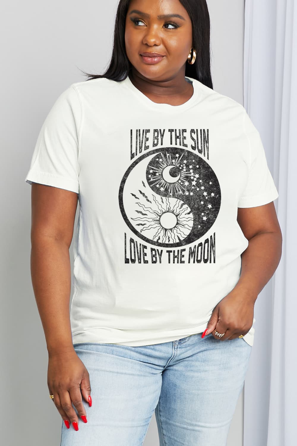 Simply Love Full Size LIVE BY THE SUN LOVE BY THE MOON Graphic Cotton Tee