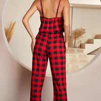 Plaid Lace Trim Spaghetti Strap Jumpsuit