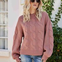 Mixed Knit Crewneck Drop Shoulder Sweater