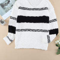 Striped V-Neck Popcorn Knit Sweater