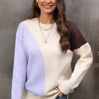 Color Block Ribbed Cuff Drop Shoulder Sweater