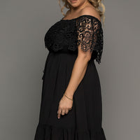 Plus Size Tassel Tie Spliced Lace Off-Shoulder Dress