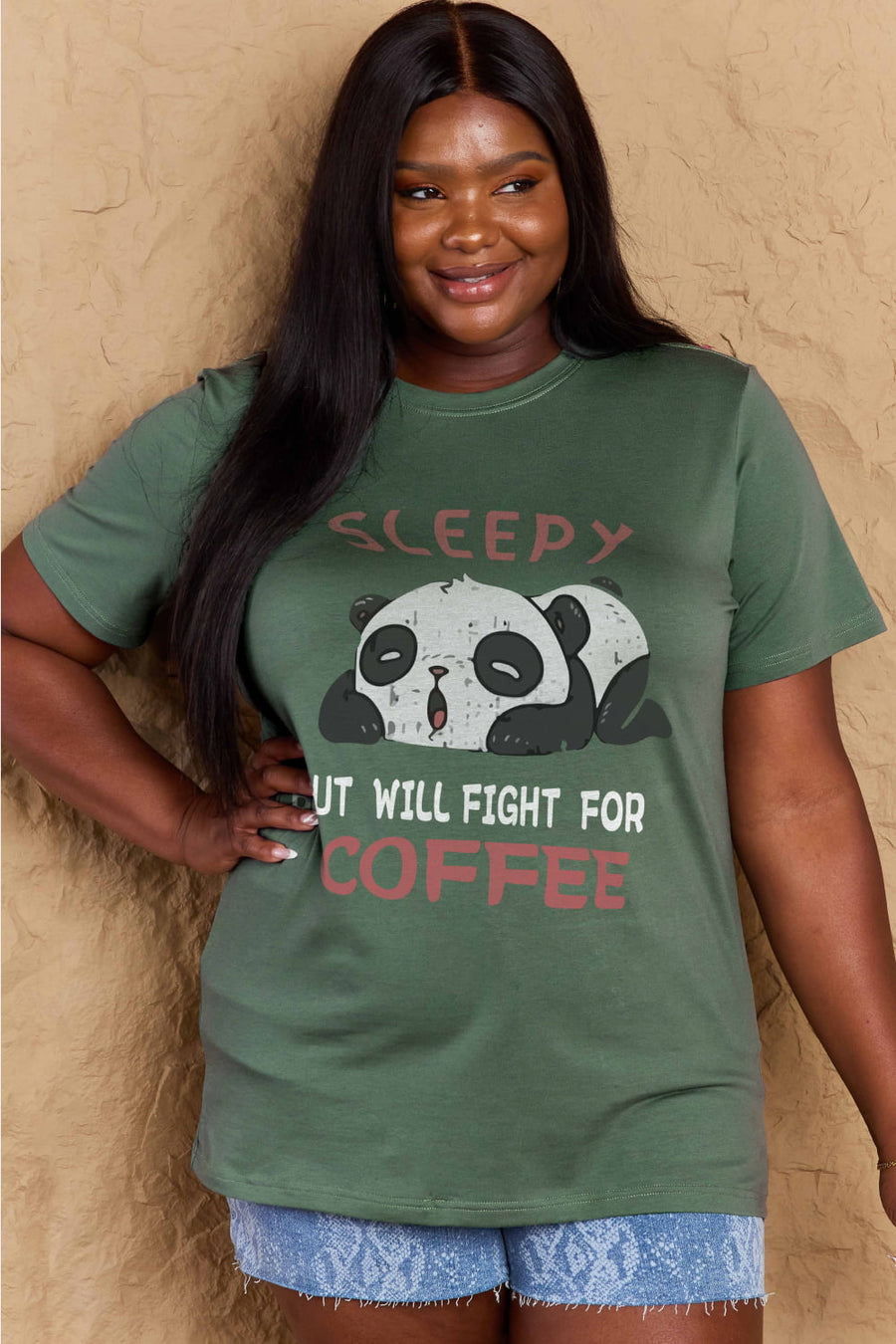 Simply Love Full Size SLEEPY BUT WILL FIGHT FOR COFFEE Graphic Cotton Tee