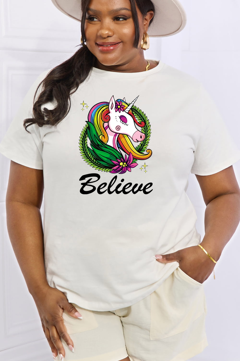 Simply Love Full Size BELIEVE Graphic Cotton Tee