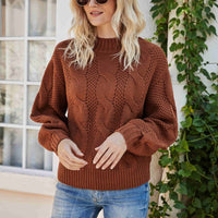 Mixed Knit Crewneck Drop Shoulder Sweater