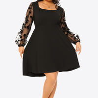 Plus Size Floral Mesh Sleeve Empire Waist Dress