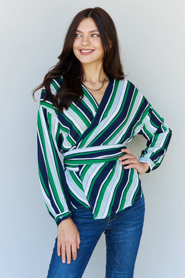 ODDI Multicolored Striped Wrap Top in Multi Green