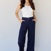 And The Why In The Mix Full Size Pleated Detail Linen Pants in Dark Navy