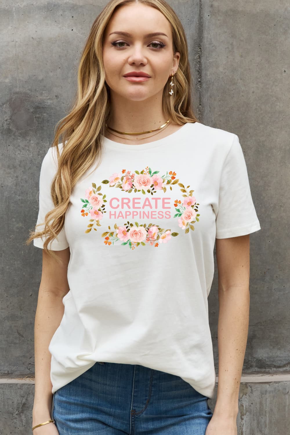 Simply Love Full Size CREATE HAPPINESS Graphic Cotton Tee Algernon