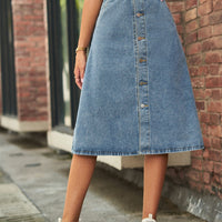 Button Front A-Line Denim Skirt