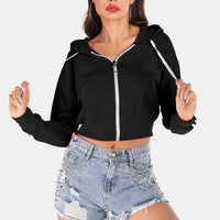 Side Stripe Drawstring Cropped Hooded Jacket