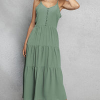 V-Neck Sleeveless Spaghetti Straps Midi Dress