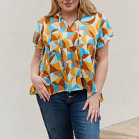 And The Why Full Size Printed Ruffle Baby Doll Top