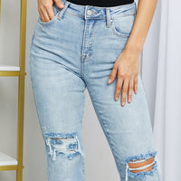 RISEN Full Size Distressed Fringe Hem Cropped Jeans