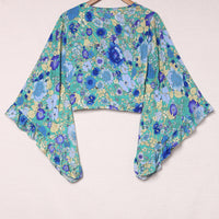 Floral Bell Sleeve Surplice Cropped Blouse