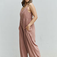 HEYSON All Day Full Size Wide Leg Button Down Jumpsuit in Mocha