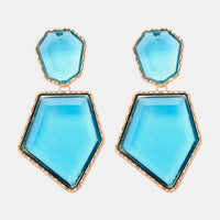 Geometrical Shape Zinc Alloy Frame Resin Dangle Earrings