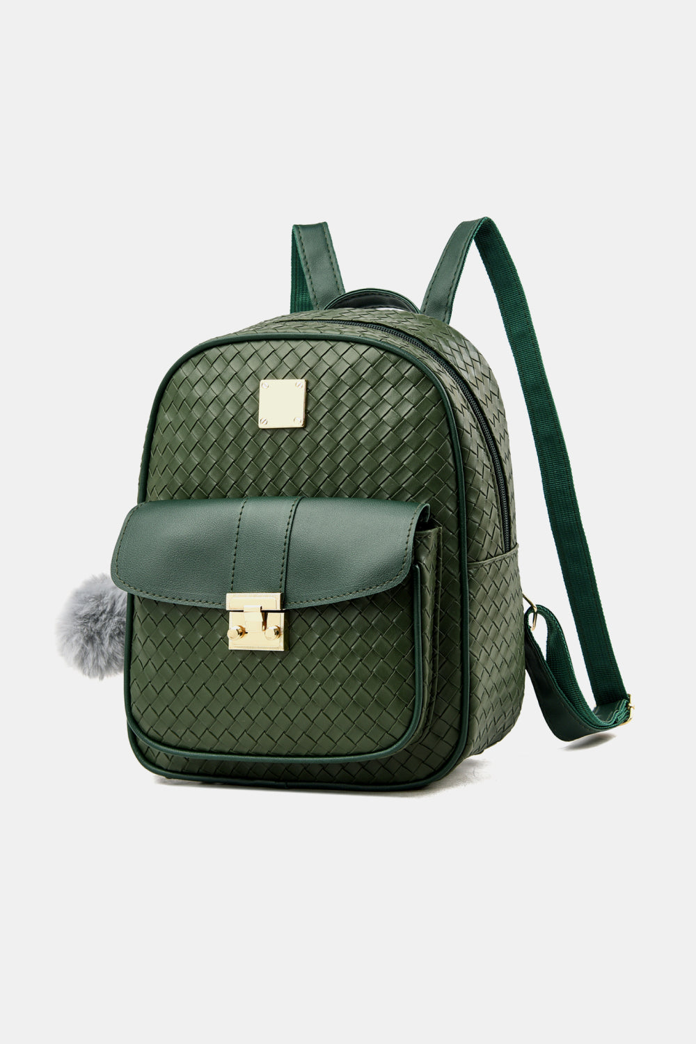 PU Leather Backpack with Pom-Pom Pendant