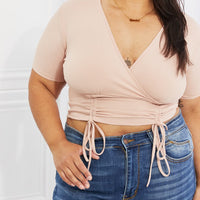 Capella Back To Simple Full Size Ribbed Front Scrunched Top in Blush