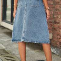 Button Front A-Line Denim Skirt