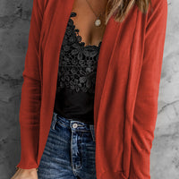 Long Sleeve Ribbed Hem Open Front Longline Cardigan