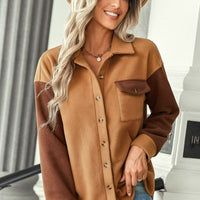 Two-Tone Dropped Shoulder Jacket with Breast Pocket