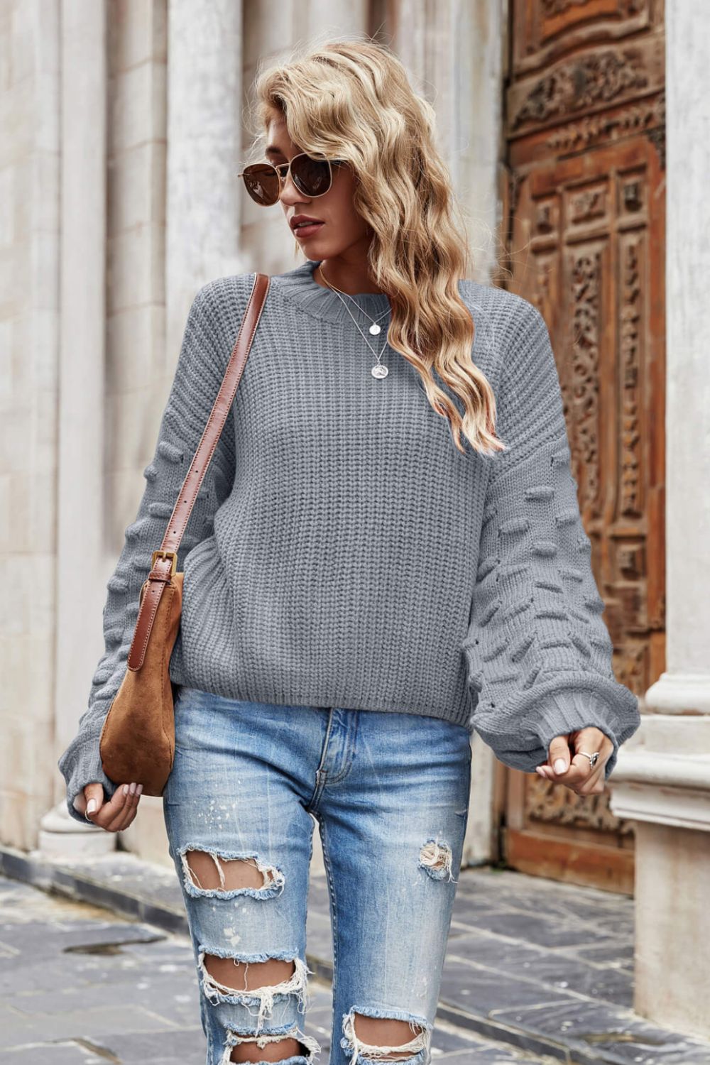 Weekend Style Rib-Knit Dropped Shoulder Sweater