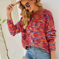 Multicolored Cable-Knit Drop Shoulder Sweater