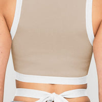 Contrast Tie Back Round Neck Tank