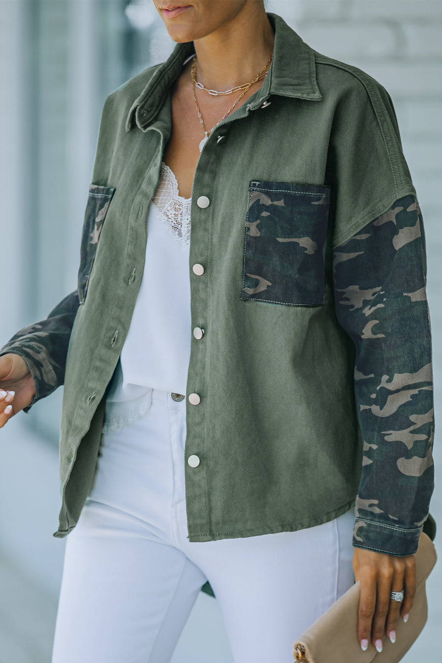 Camouflage Curved Hem Jacket