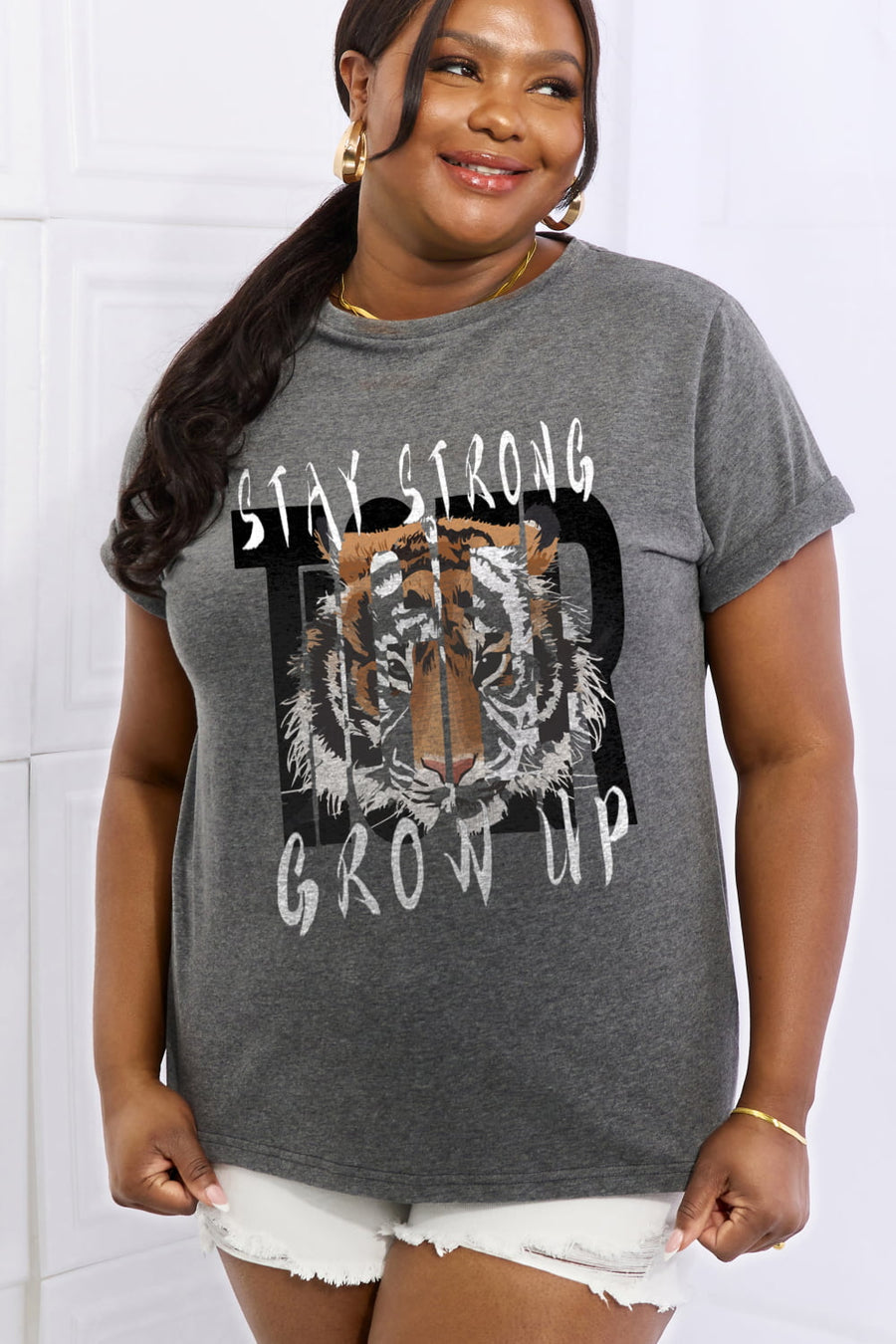 Simply Love Full Size STAY STRONG GROW UP Graphic Cotton Tee