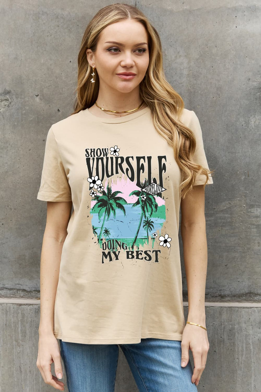 Simply Love Full Size SHOW YOURSELF DOING MY BEST Graphic Cotton Tee