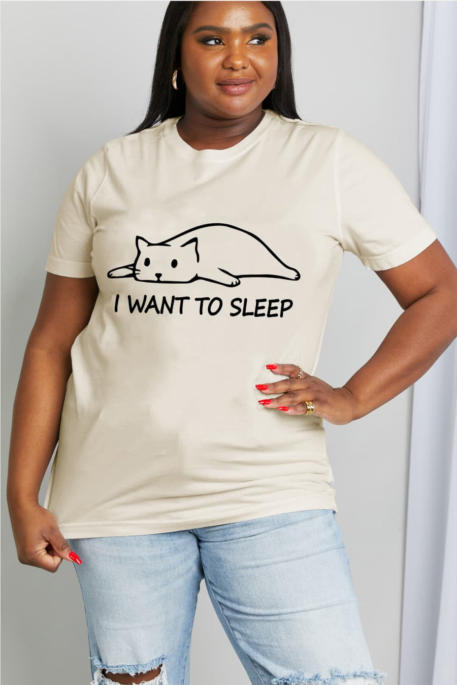 Simply Love Full Size I WANT TO SLEEP Graphic Cotton Tee