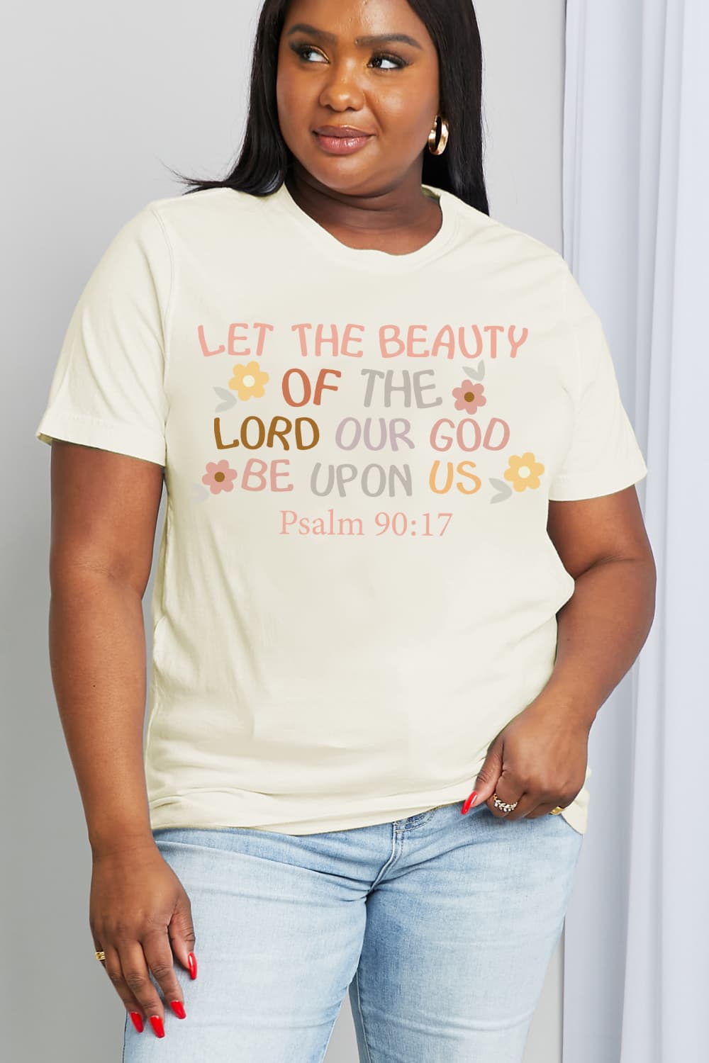 Simply Love Full Size LET THE BEAUTY OF THE LORD BE UPON US PSALM 90:17  Graphic Cotton Tee