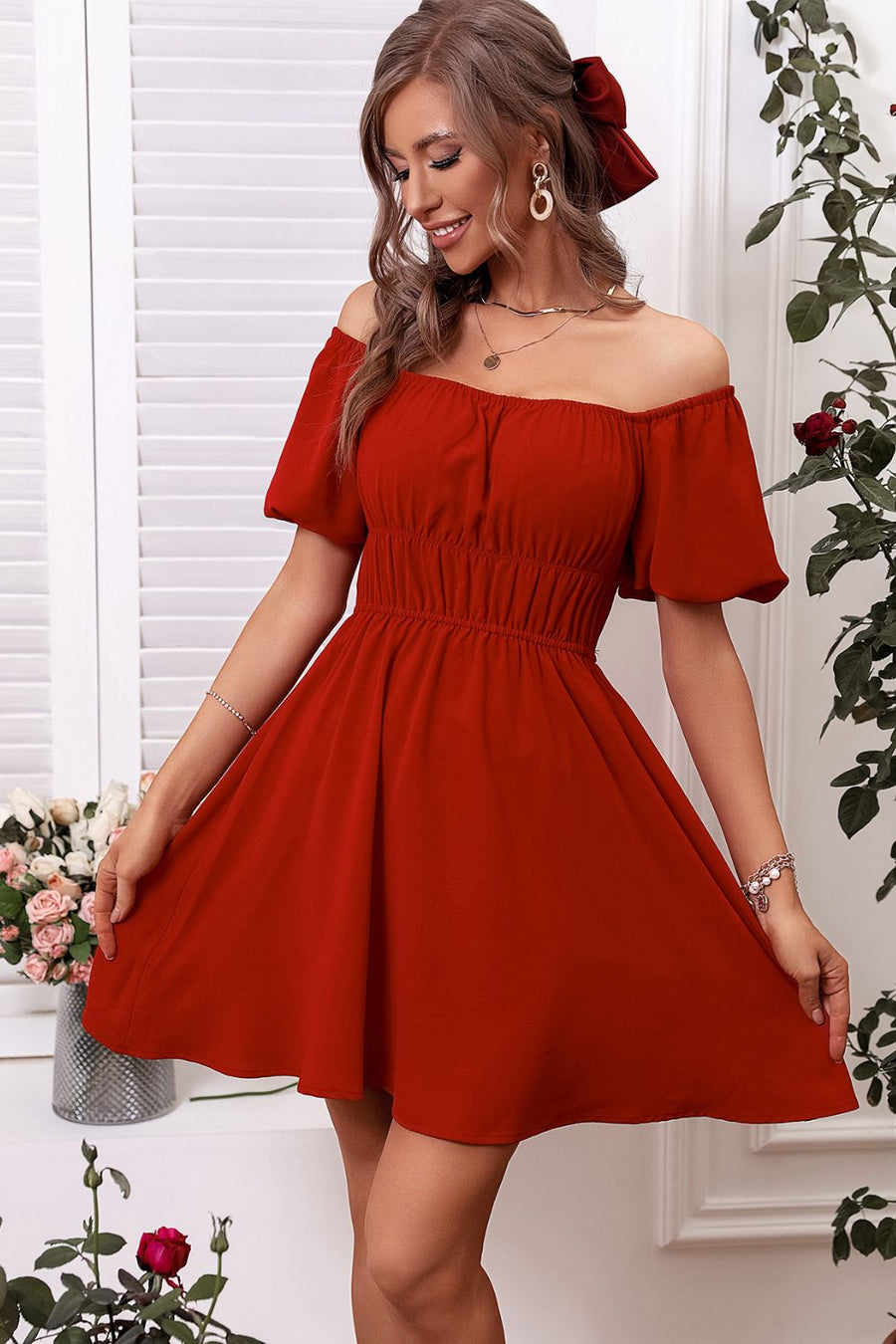 Off-Shoulder A-Line Mini Dress