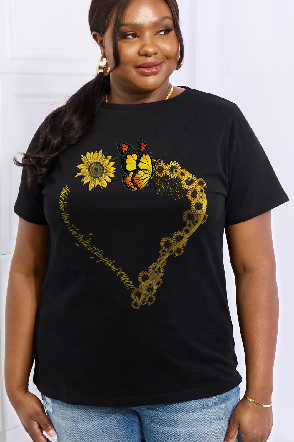 Simply Love Full Size Sunflower & Butterfly Graphic Cotton Tee