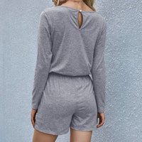 Drawstring Waist Long Sleeve Romper