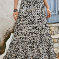 Leopard Print Frill Trim Maxi Skirt