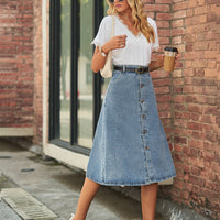 Button Front A-Line Denim Skirt