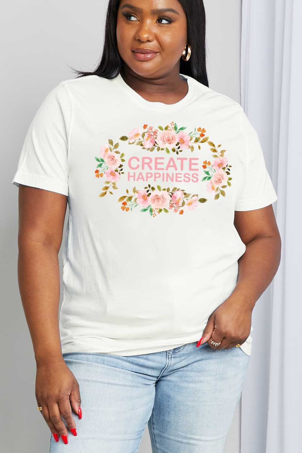 Simply Love Full Size CREATE HAPPINESS Graphic Cotton Tee Algernon