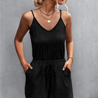 Spaghetti Strap V-Neck Pocket Romper