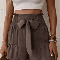 Tie Front Smocked Waist Shorts